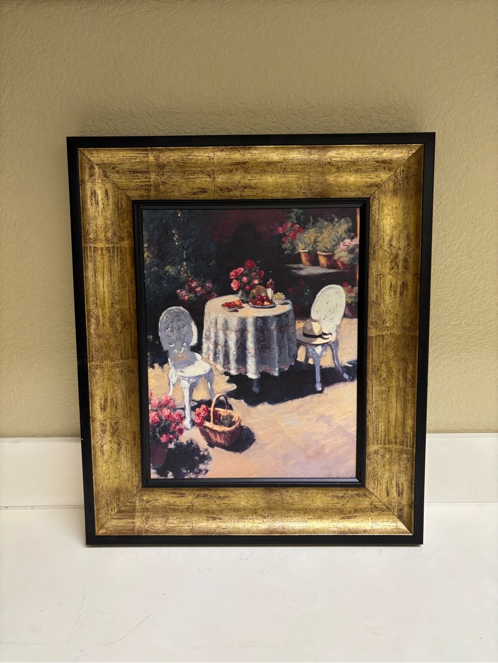 Framed Gold Accent Wall Art - White & Gold Outdoor Café Scene